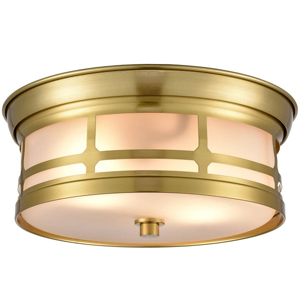 Modern 2-light Drum Gold  Metal with Matt Glass Flush Mount Ceiling Light Fixture